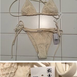PacSun Crochet Triangle Bikini Set - Cream